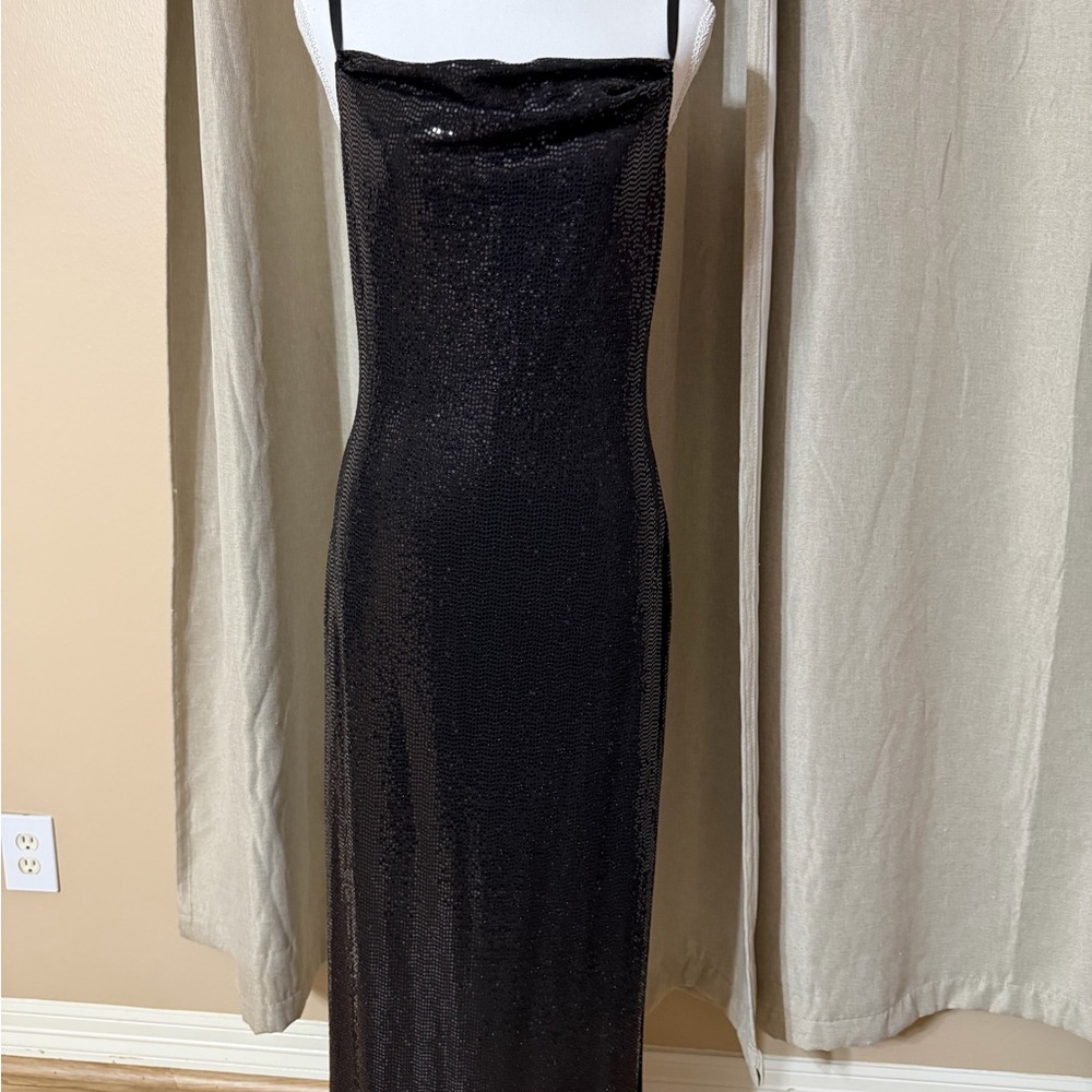 bebe Black Strapless Sequin Column Dress